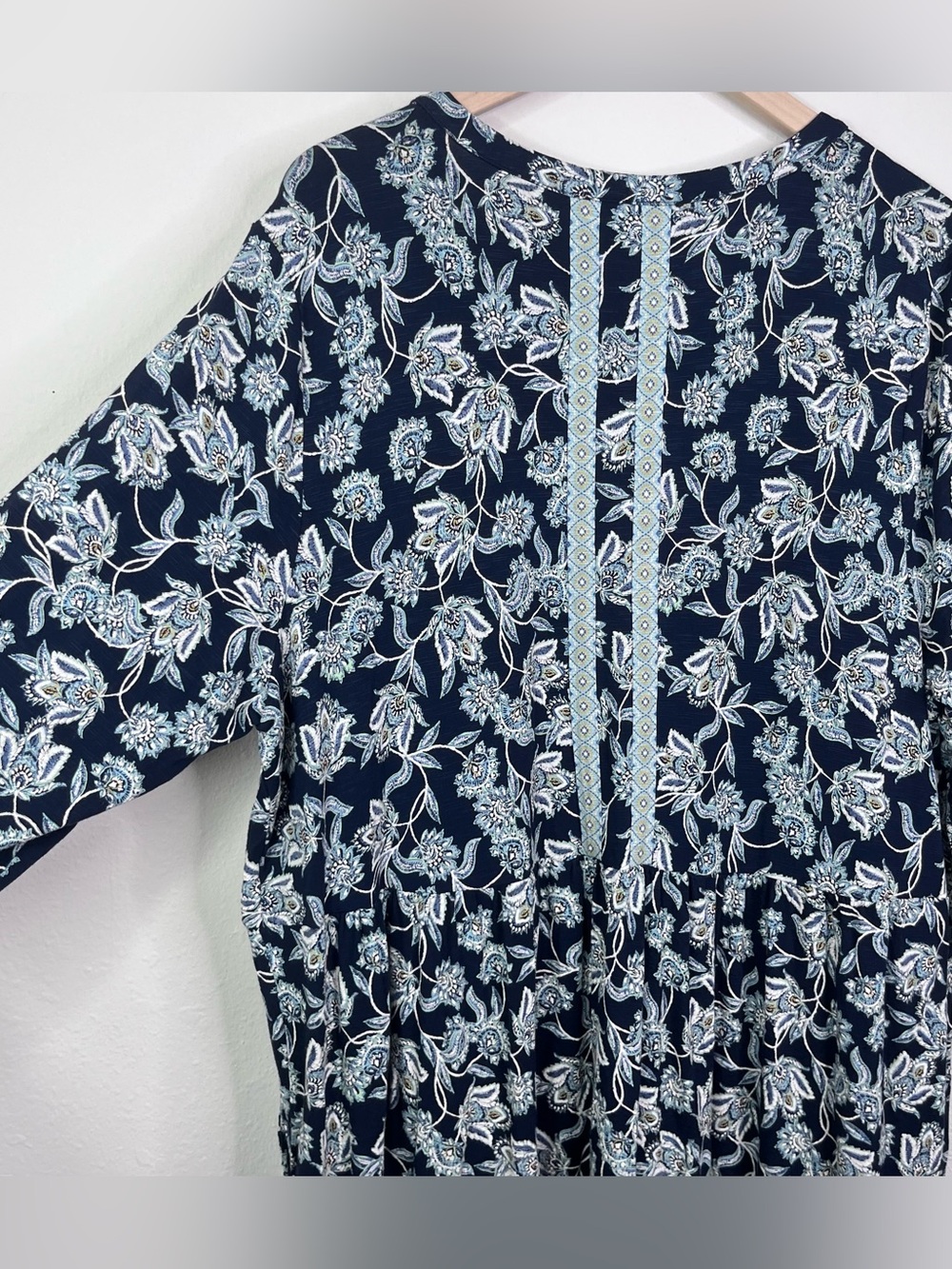 J. Jill Navy White Floral Jersey Knit Shift Style Dress Size 2x 3/4 Sleeve Plus - Picture 10 of 10